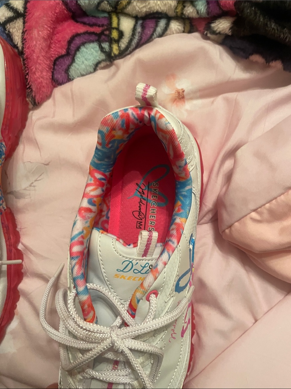 Skechers White Lace-Up Sneakers with Pink & Multicolor Trim - Picture 5 of 5